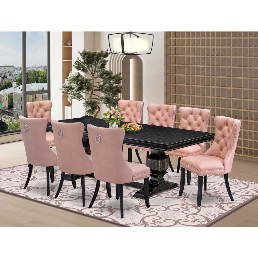 9 Pieces Dining Table Set a Rectangle Table and 8 Dining Chairs