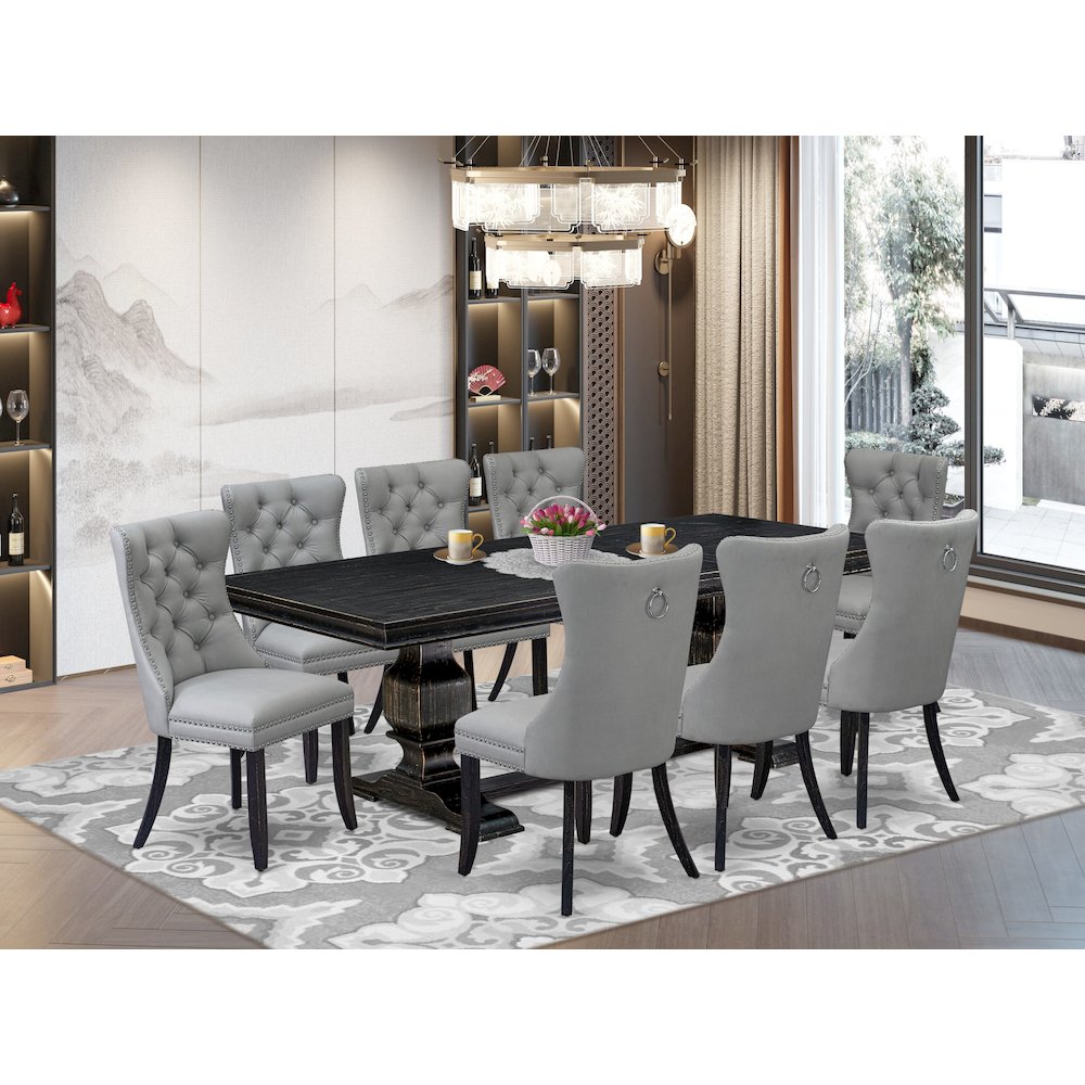 9 piece dining set a rectangular table and 8 Faux Leather dining Chairs