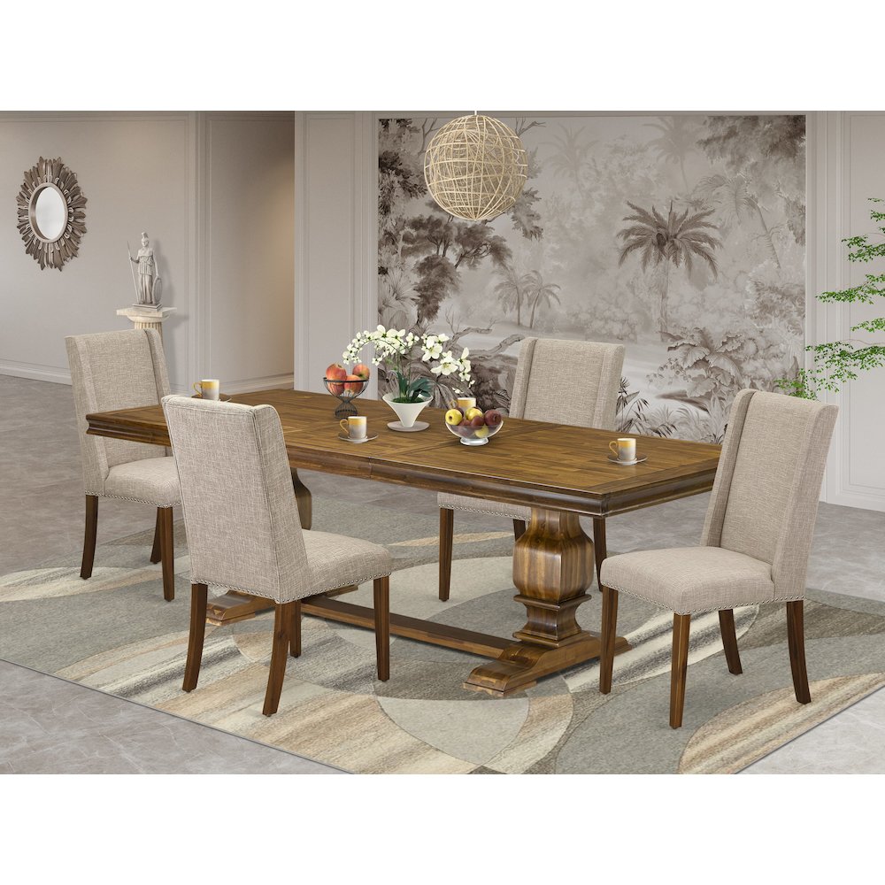 5 piece dining room set a dining table and 4 Linen Fabric kitchen chairs
