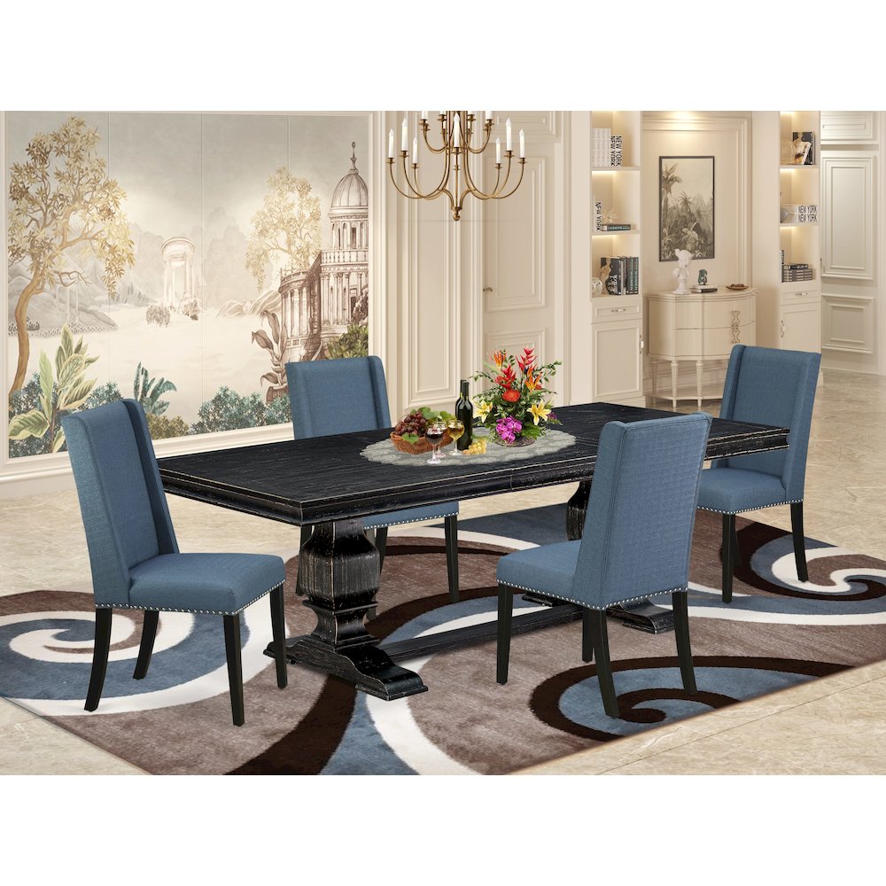 5 piece kitchen table set of a rectangular table and 4 dining chairs