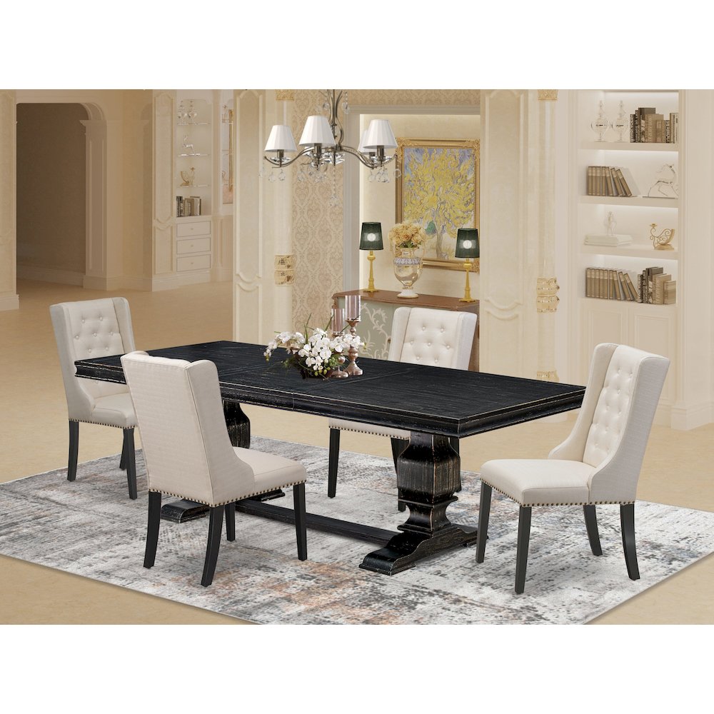 5 piece kitchen table set of a dinner table and 4 upholstered chairs