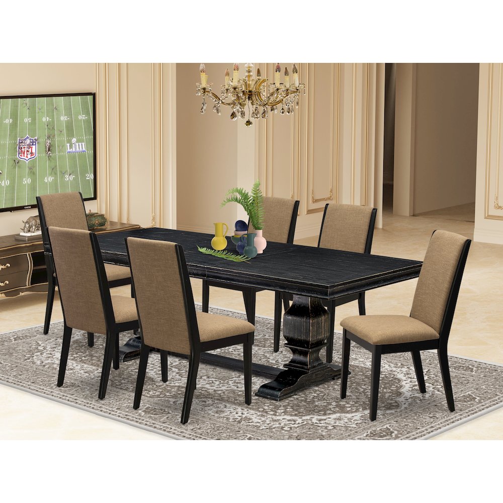 7 Pieces Kitchen Set of a Rectangular Dining Table and 6 Dining Room Chairs