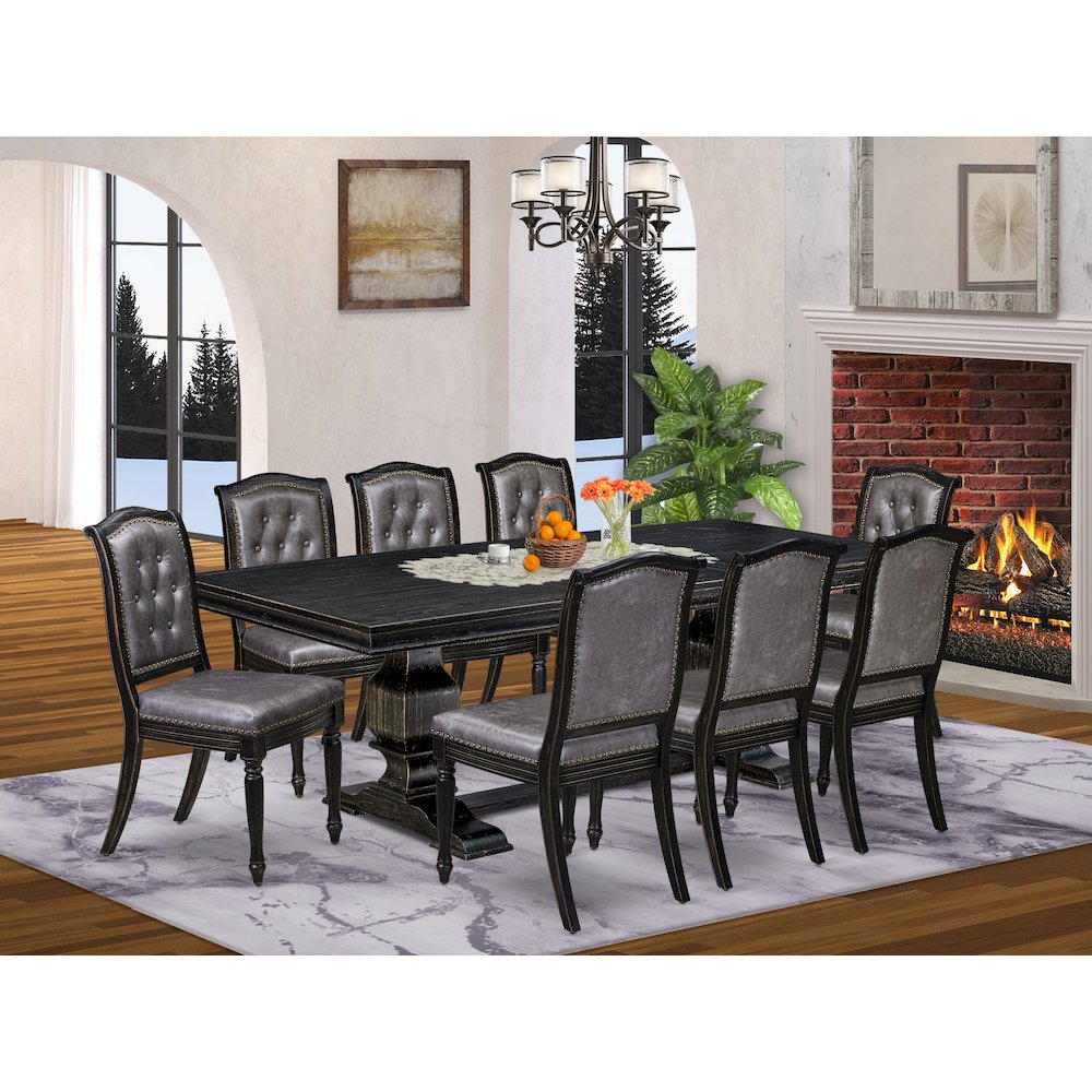 9 piece Modern Dining Table Set of a Wood Table and 8 Dinning Chairs