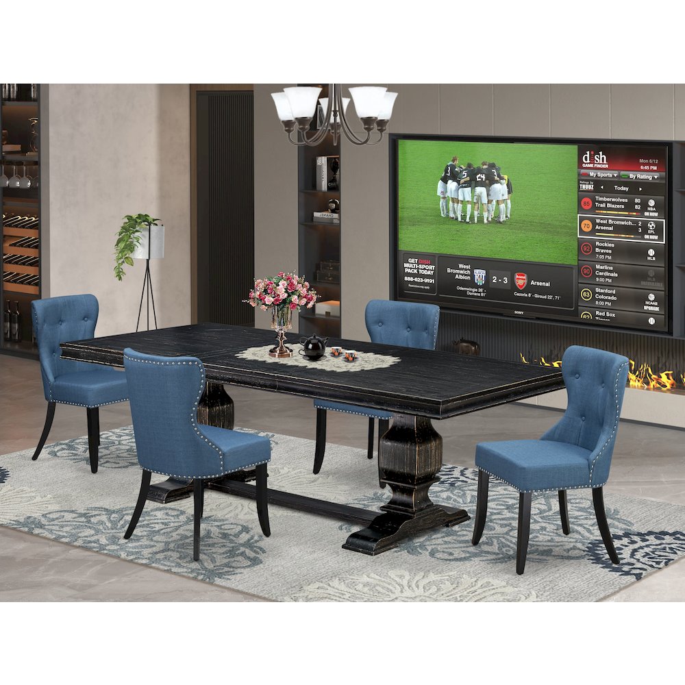 5 piece Dining Table Set of a Rectangular Dining Table and 4 Upholstered Chairs