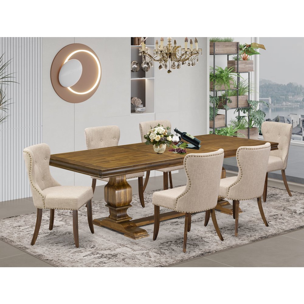 7 piece Modern Dining Set of a Wooden Table and 6 Modern Dining Chairs