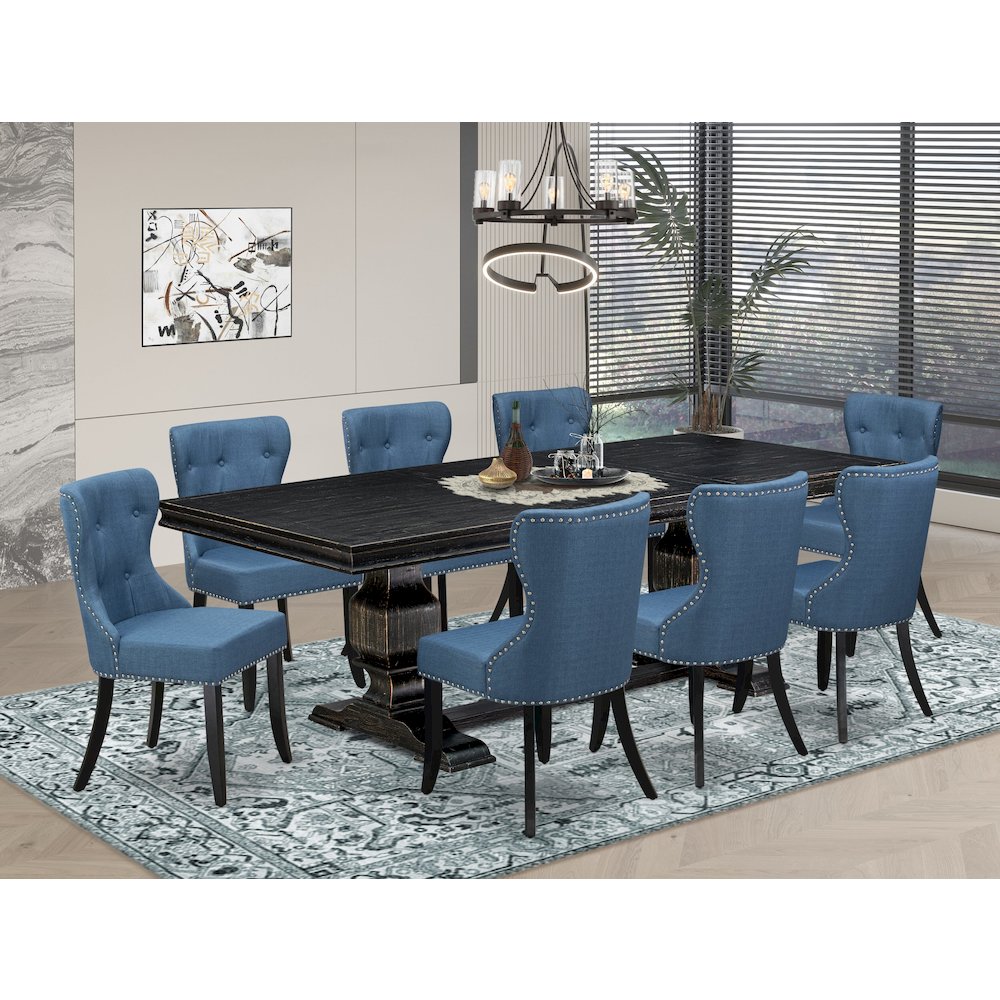9 piece Mid Century Dining Set of a Rectangular Table and 8 Modern Chairs