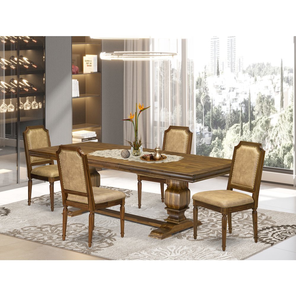 5 piece Kitchen Table Set of a Dining Table and 4 Dark Grey Dinner Chairs