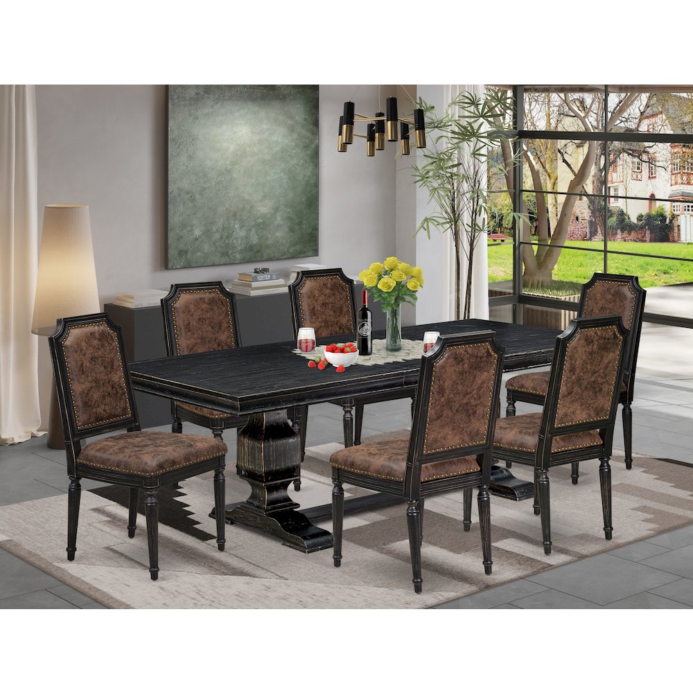 7 piece Kitchen Table Set includes a Dining Table and 6 PU Leather Dinner Chairs