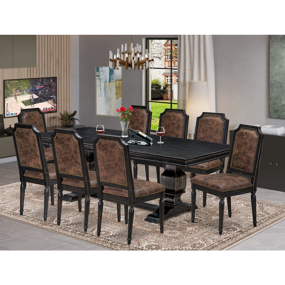 9 piece Dining Table Set consists of a Kitchen Table and 8 Dining Chairs