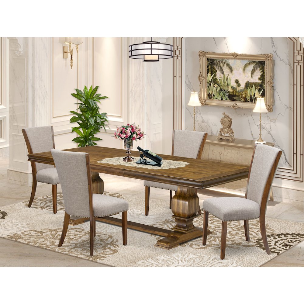 5 piece Kitchen Table Set of a Dining Table and 4 Linen Fabric Dinner Chairs