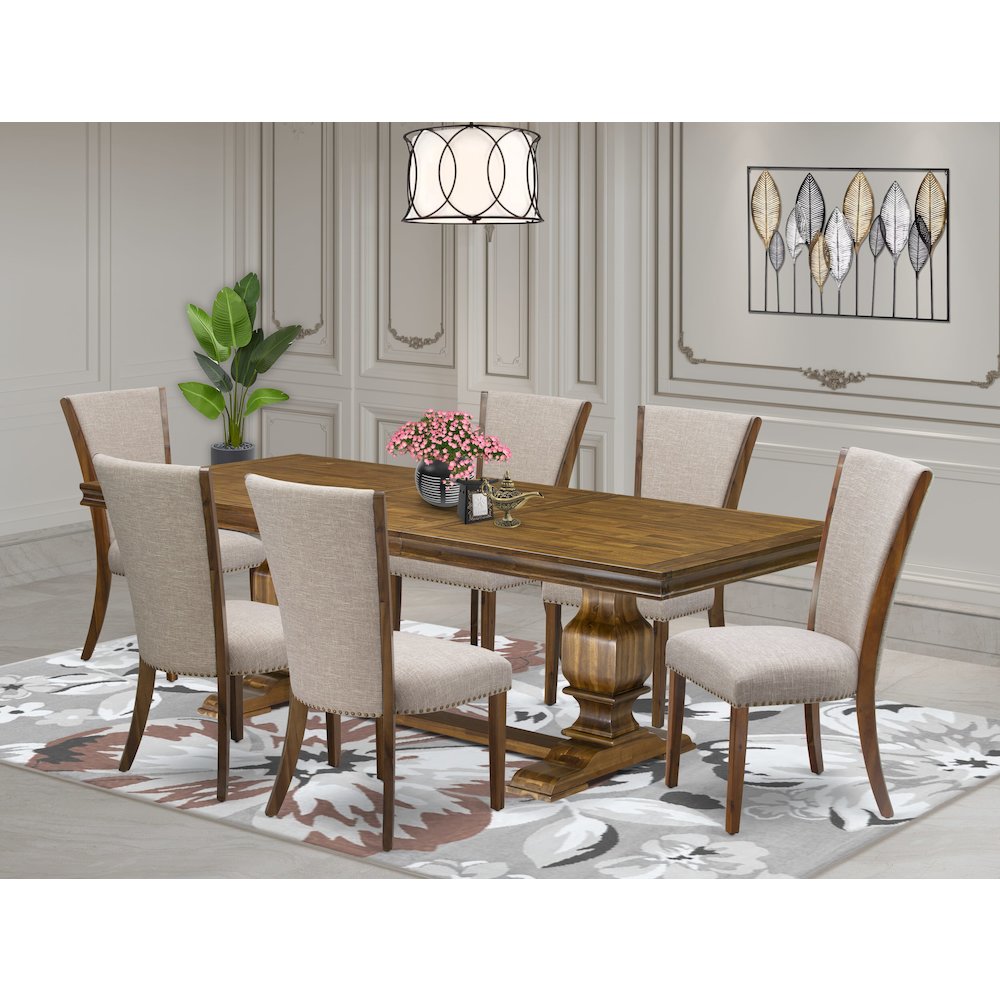 7 piece Modern Dining Table Set a Kitchen Table and 6 Linen Fabric Dinner Chairs