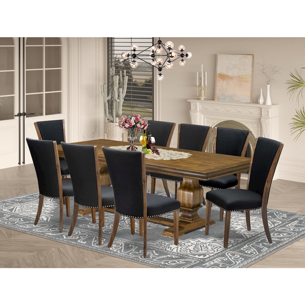 9 piece Dining Table Set a Kitchen Table and 8 Linen Fabric Dining Chairs