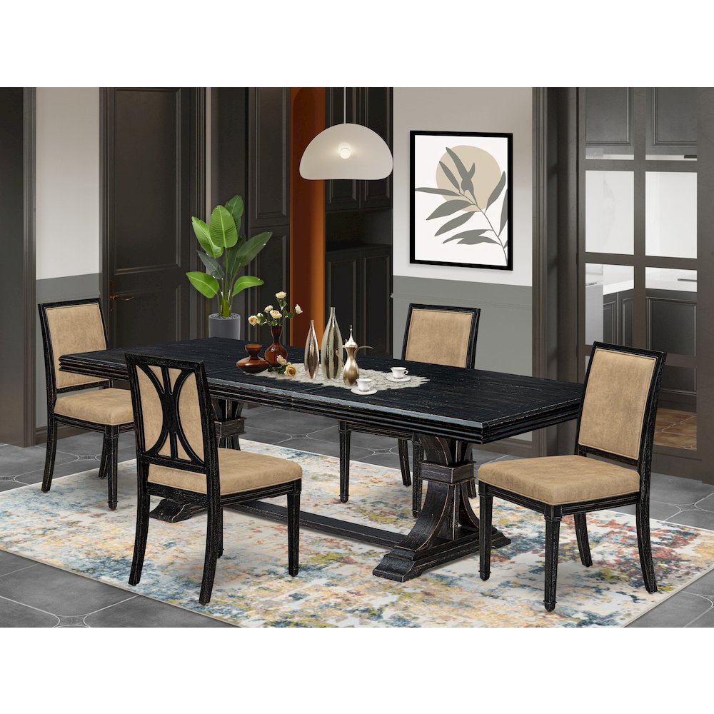 5 piece Modern Dining Table Set a Dining Table and 4 Dark Grey Kitchen Chairs
