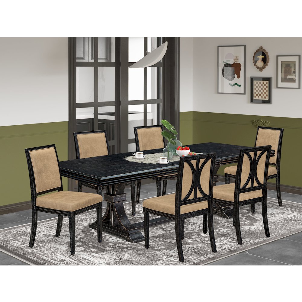 7 piece Dining Table Set of a Kitchen Table and 6 Dark Grey Dinner Chairs