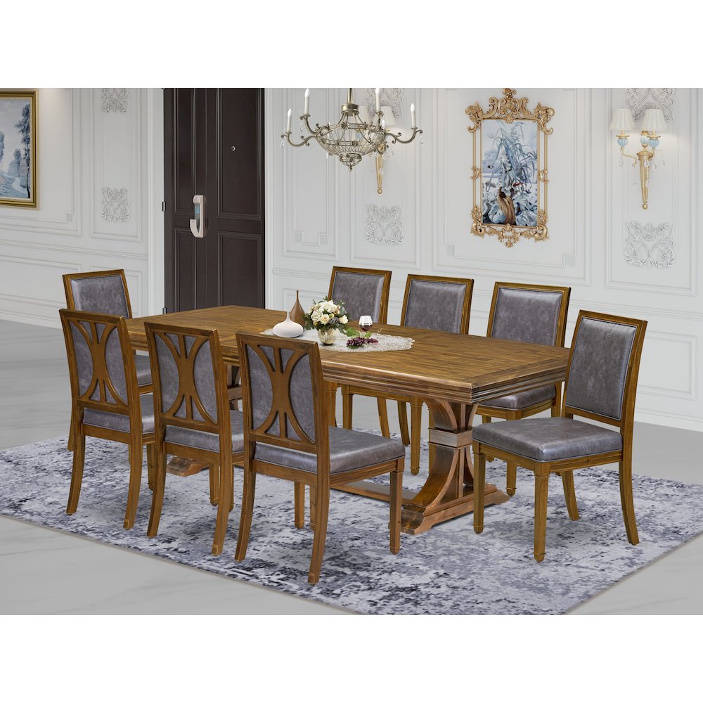 9 piece Kitchen Table Set consists of a Dining Table and 8 Dining Chairs