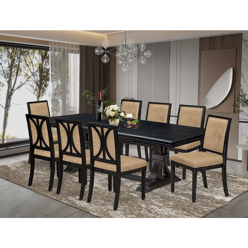 9 piece Dining Table Set a Modern Dining Table and 8 Dark Grey kitchen Chairs