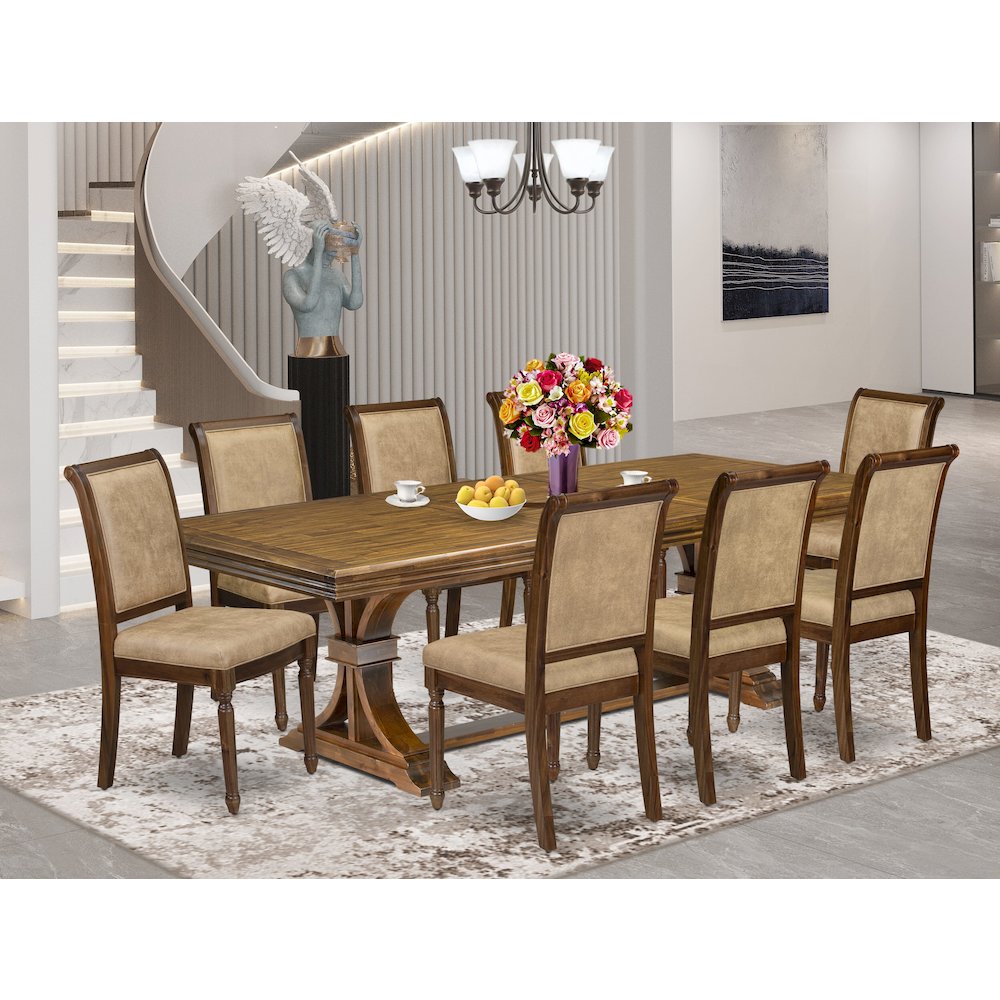 9 piece Dining Table Set of a Dining Table and 8 Dark Grey Kitchen Chairs
