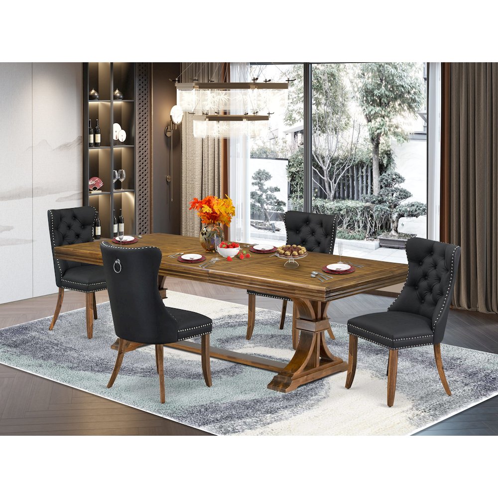 5 piece Kitchen Table Set of a Modern Dining Table and 4 Dark Grey Dining Chairs