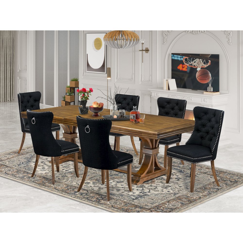 7 Pieces Dining Set Contains a Rectangle Kitchen Table and 6 Modern Chairs