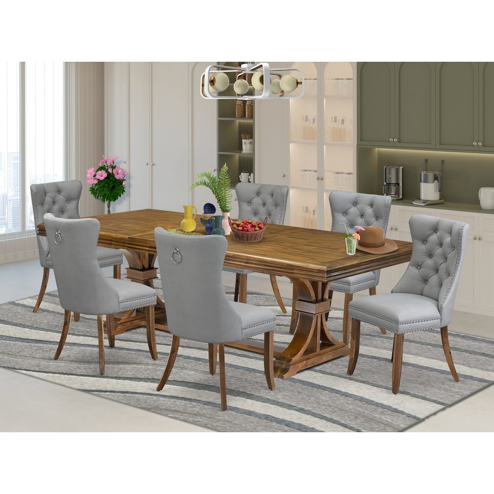 7 Pieces Dining Set Contains a Rectangle Kitchen Table and 6 Modern Chairs