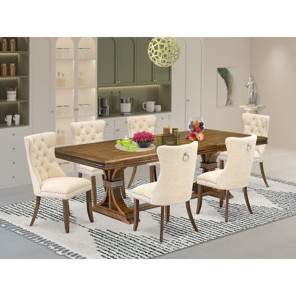 7 Pieces Dining Set Contains a Rectangle Kitchen Table and 6 Modern Chairs