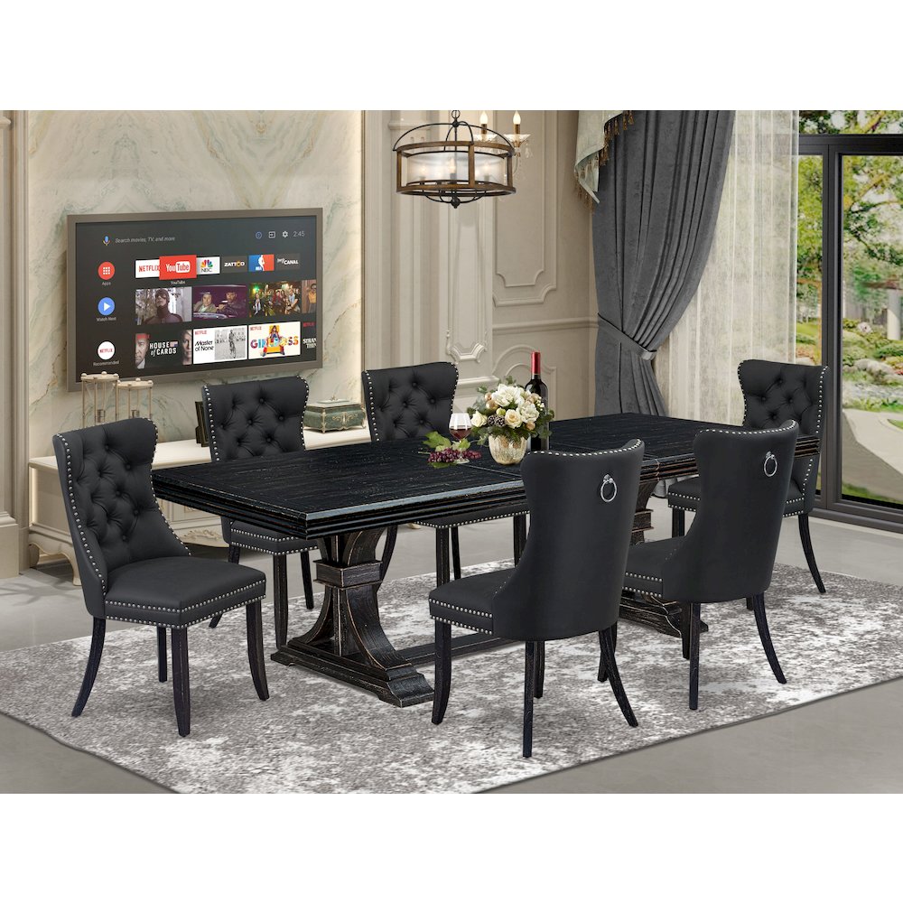 7 Pieces Dining Set Contains a Rectangle Kitchen Table and 6 Modern Chairs