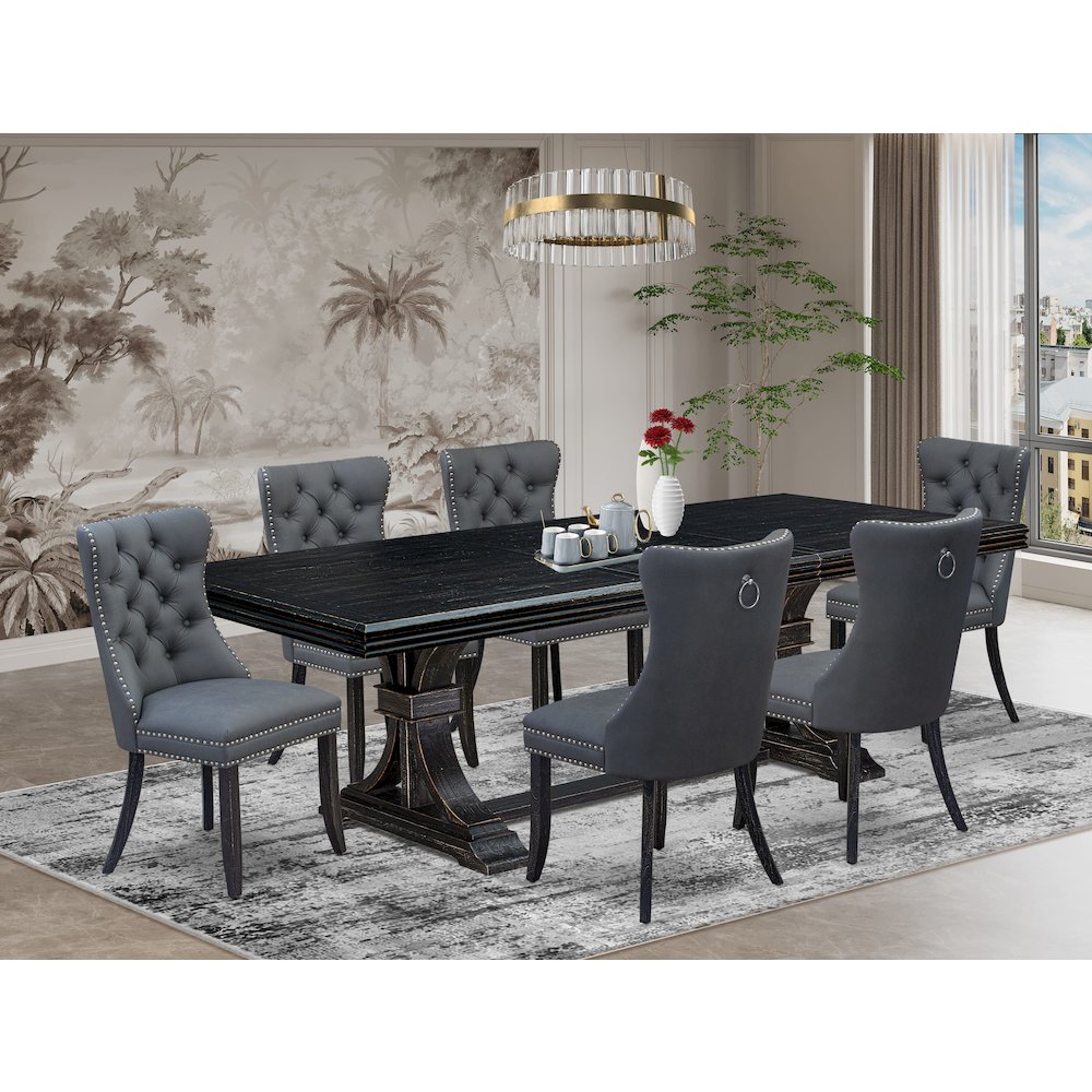 7 Pieces Dining Set Contains a Rectangle Kitchen Table and 6 Modern Chairs