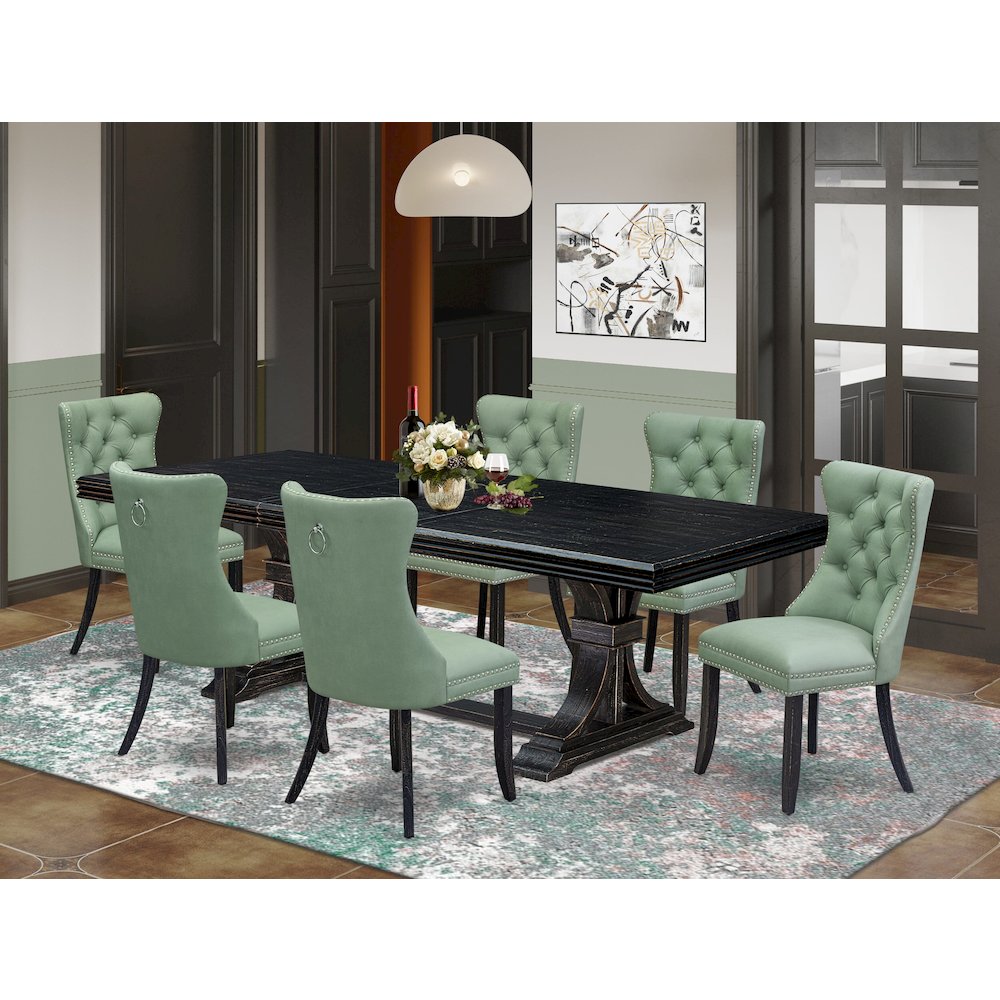 7 Pieces Dining Set Contains a Rectangle Kitchen Table and 6 Modern Chairs