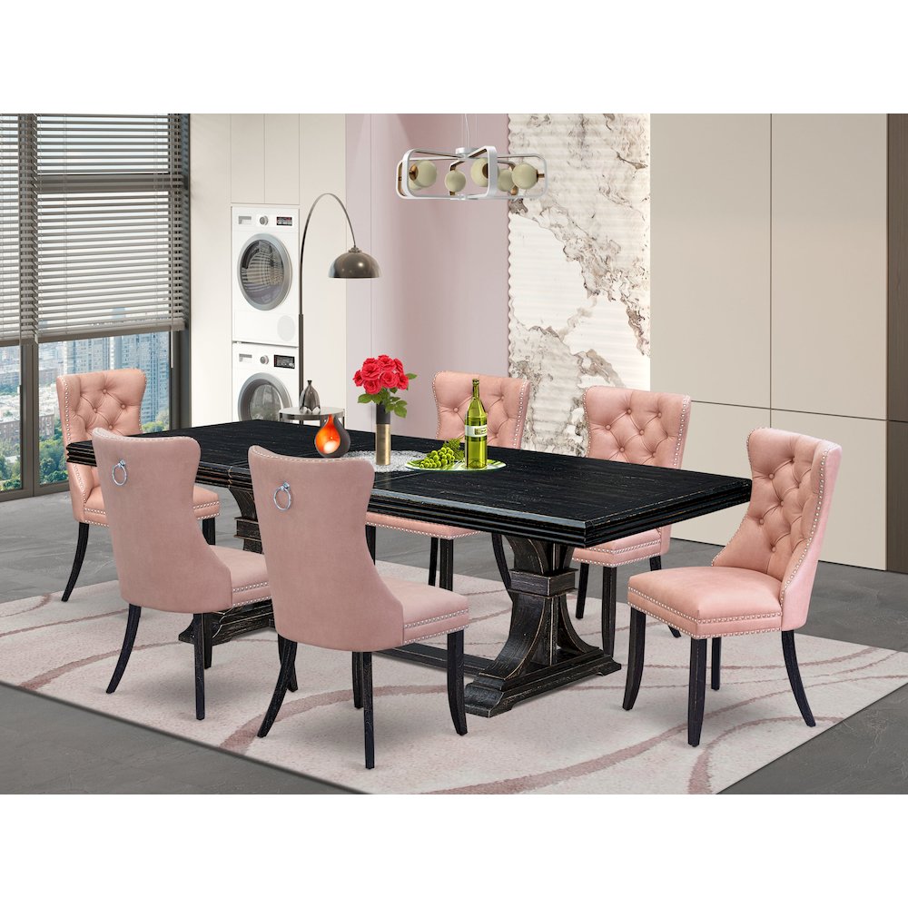 7 Pieces Dining Set Contains a Rectangle Kitchen Table and 6 Modern Chairs
