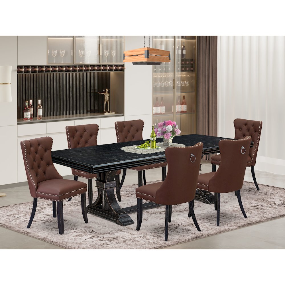 7 piece dining table set a wooden table and 6 Faux Leather Parson Chairs