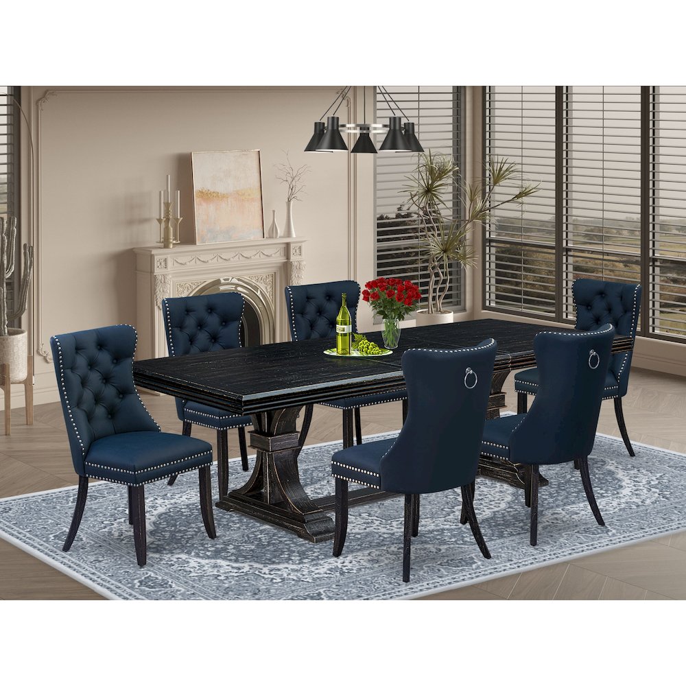 7 piece dining set includes a breakfast table and 6 Faux Leather padded chairs