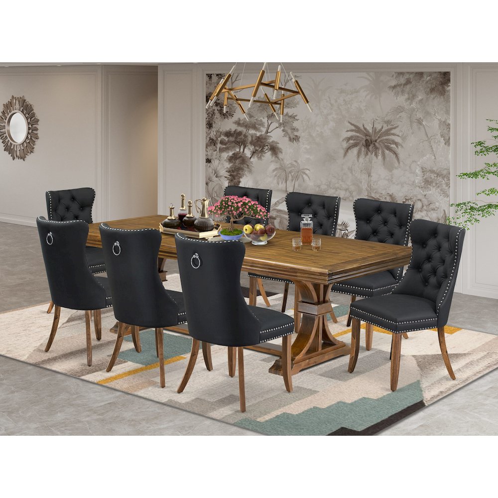 9 piece Dining Table Set of a Dining Table and 8 Dark Grey Dining Chairs