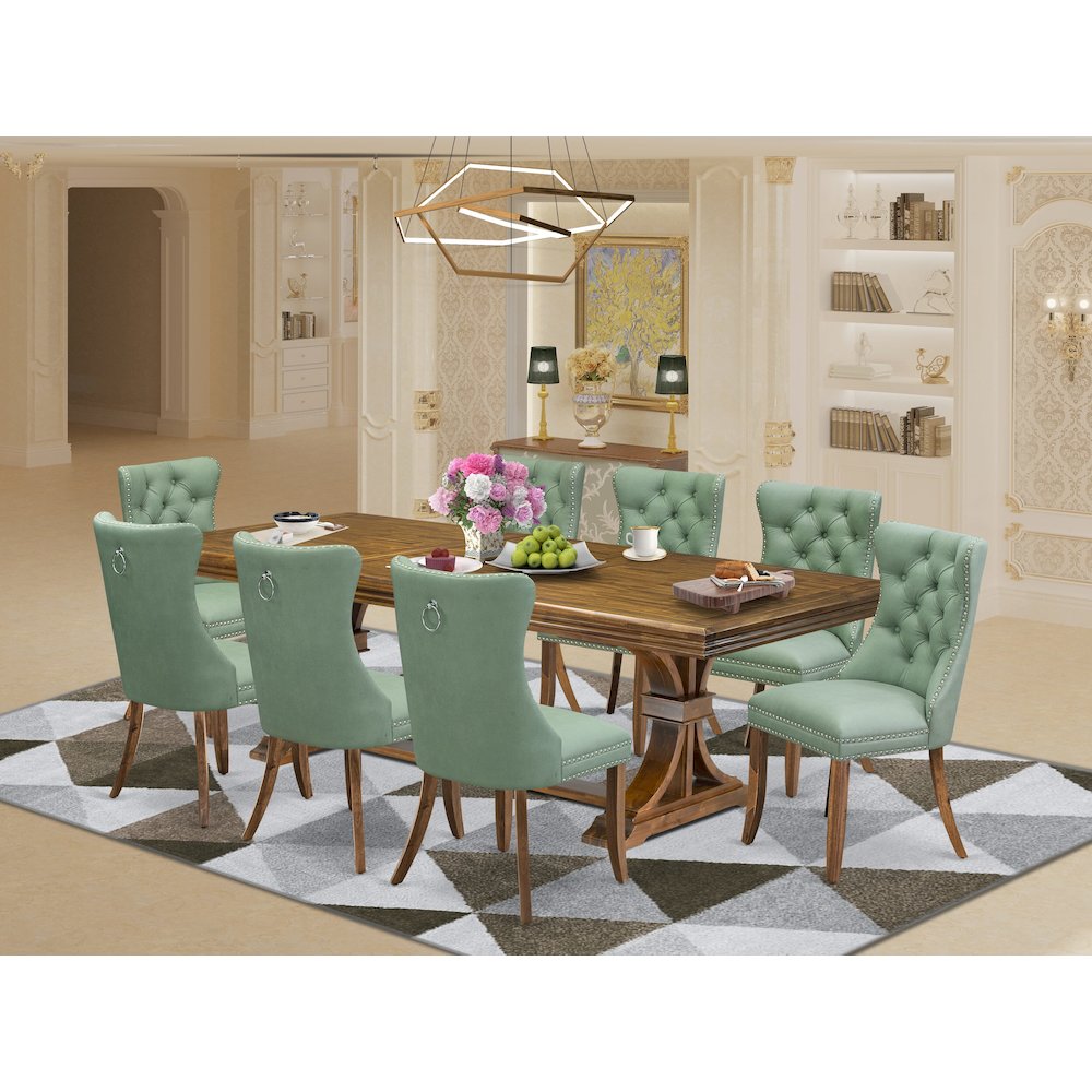 9 piece Modern Dining Table Set consists of a Kitchen Table and 8 Dining Chairs