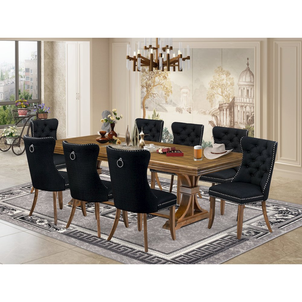 9 Pieces Dining Table Set a Rectangle Table and 8 Linen fabric Dining Chairs