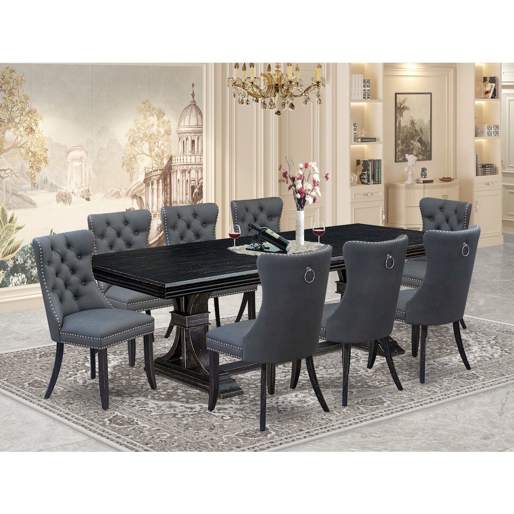 9 Pieces Dining Table Set a Rectangle Table and 8 Dining Chairs