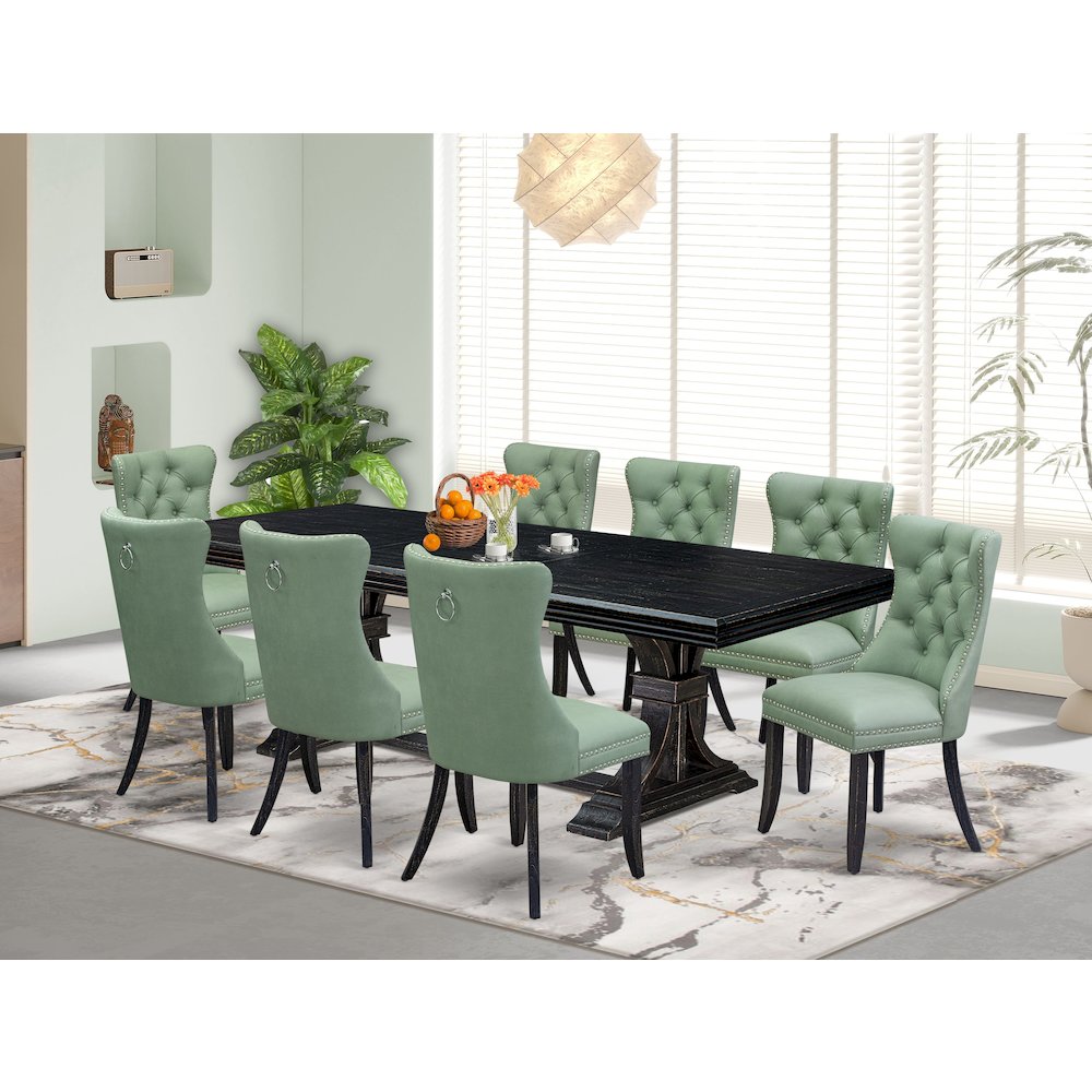 9 Pieces Dining Table Set a Rectangle Table and 8 Dining Chairs