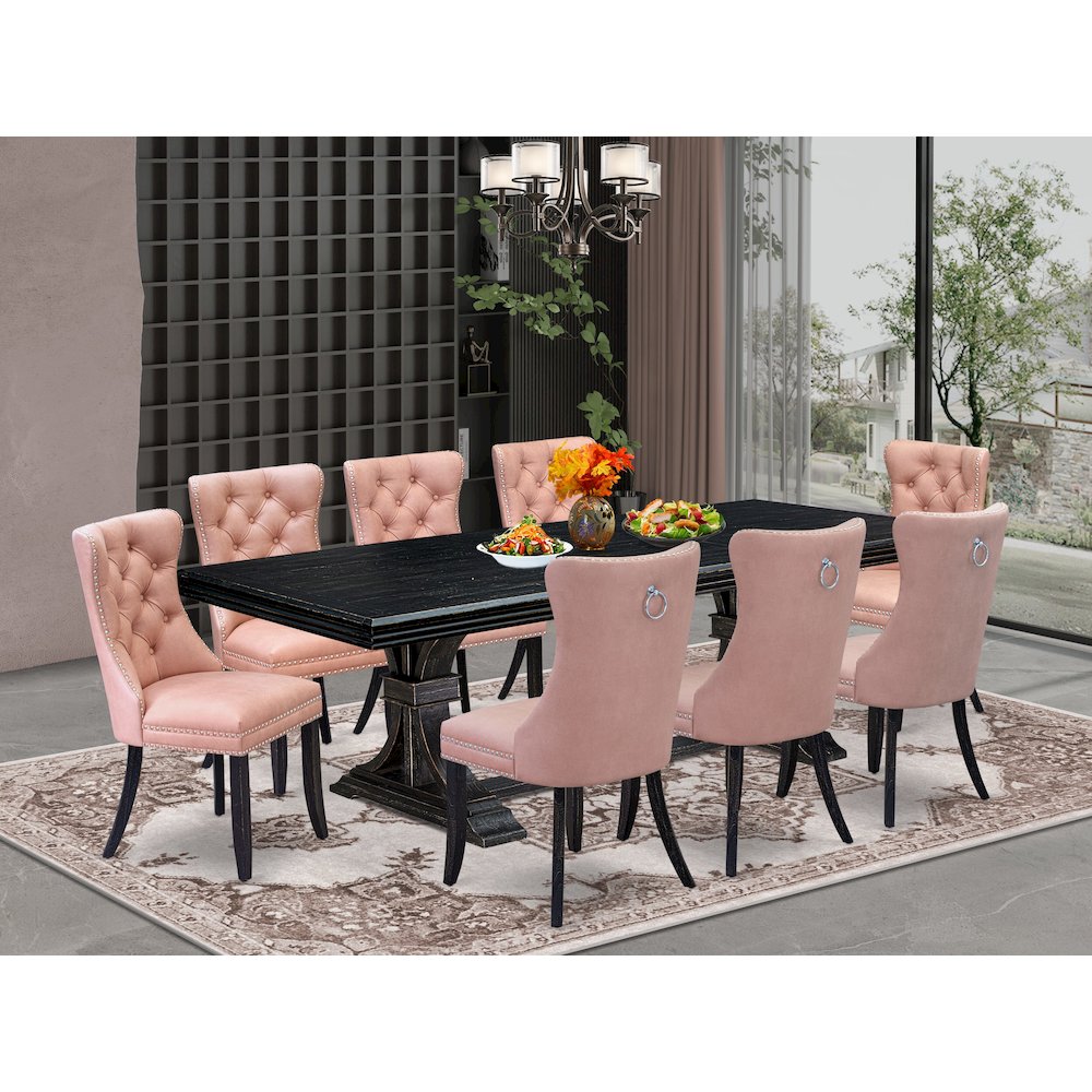 9 Pieces Dining Table Set a Rectangle Table and 8 Dining Chairs
