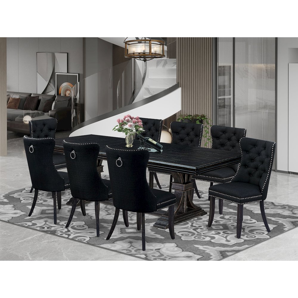 9 piece kitchen table set a dinner table and 8 Linen Fabric dining Chairs
