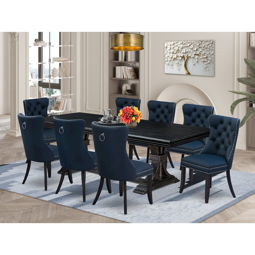 9 piece modern dining set a dinner table and 8 Faux Leather kitchen Chairs