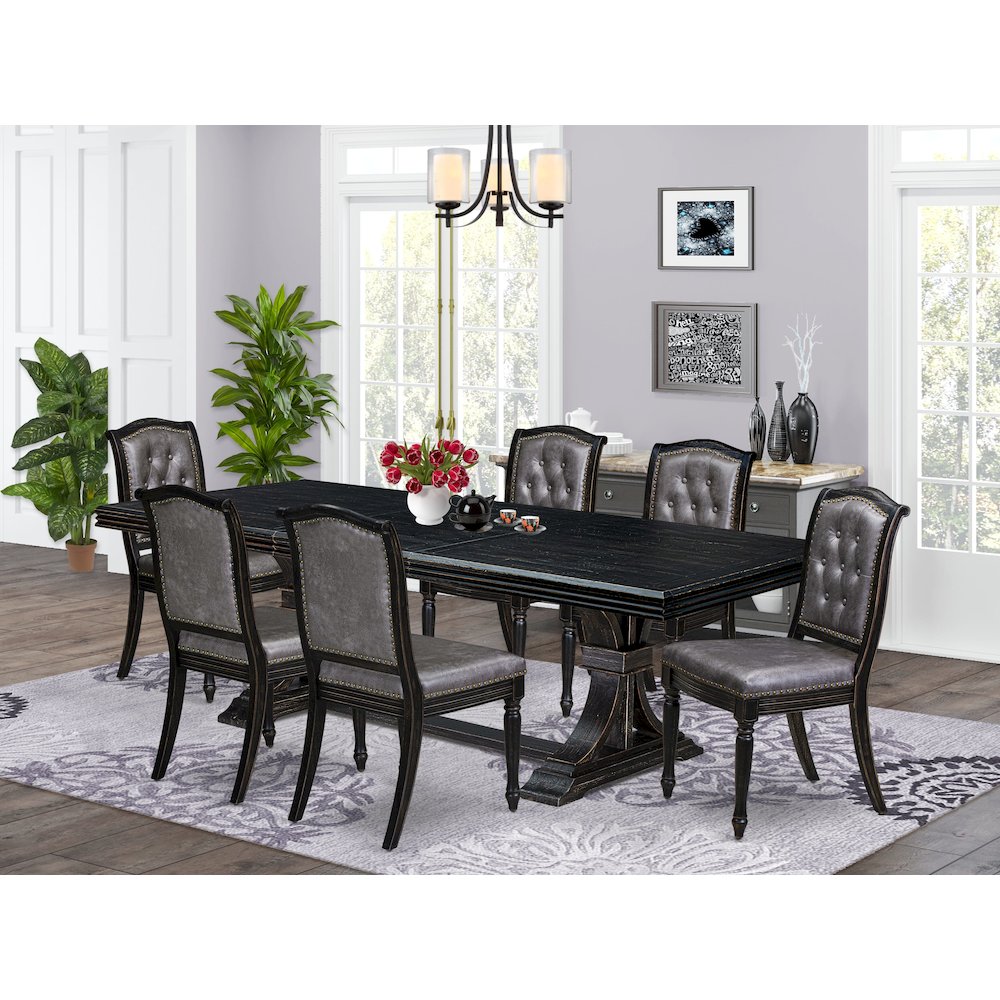 7 piece Mid Century Dining Set of a Wood Dining Table and 6 Kitchen Chairs