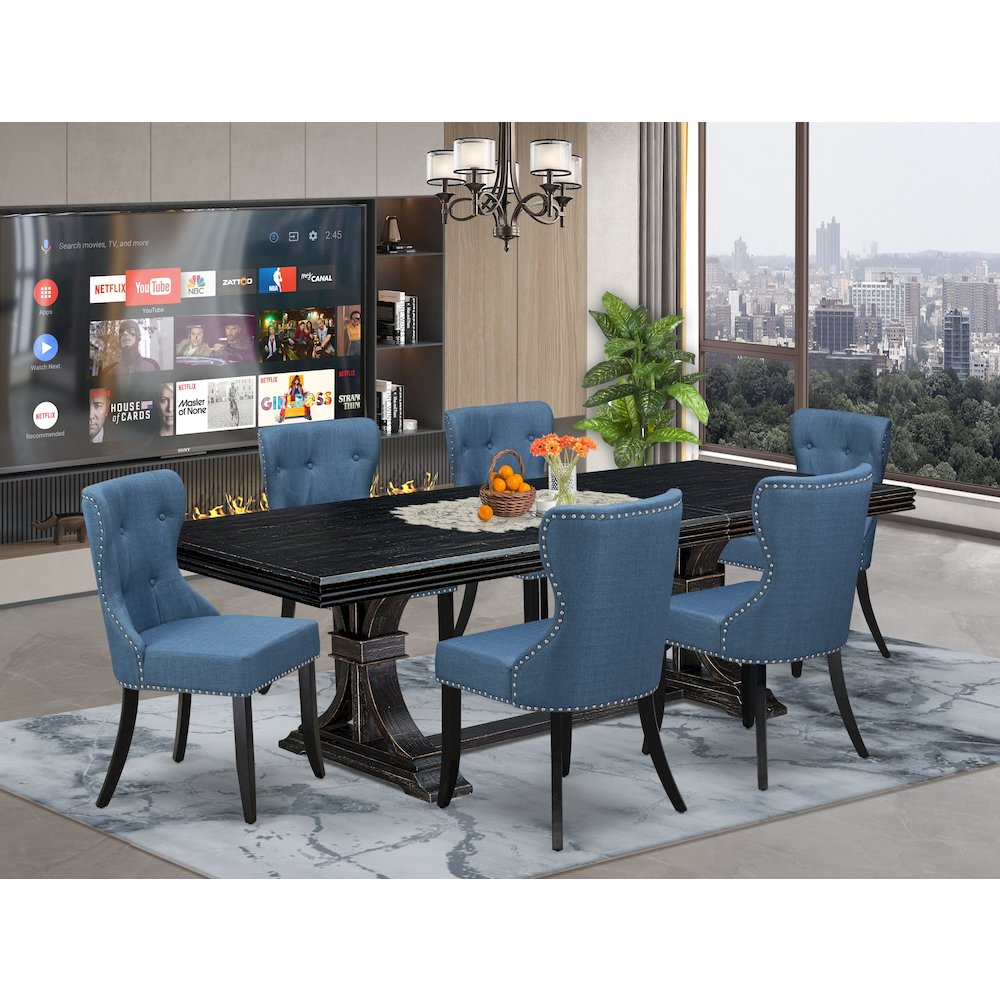 7 piece Kitchen Dining Table Set of a Dining Table and 6 Parsons Chairs