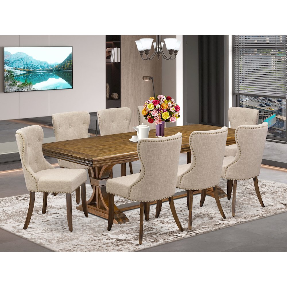 9 piece Dining Table Set of a Modern Kitchen Table and 8 Dining Chairs
