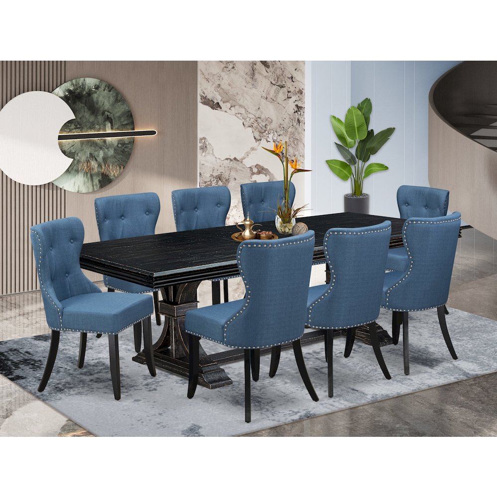 9 piece Dining Table Set of a Kitchen Table and 8 Mid Century Modern Chairs
