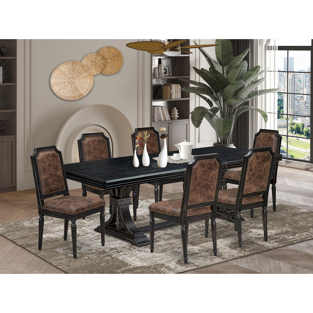 7 piece Modern Dining Table Set consists of a Dining Table and 6 Dinner Chairs