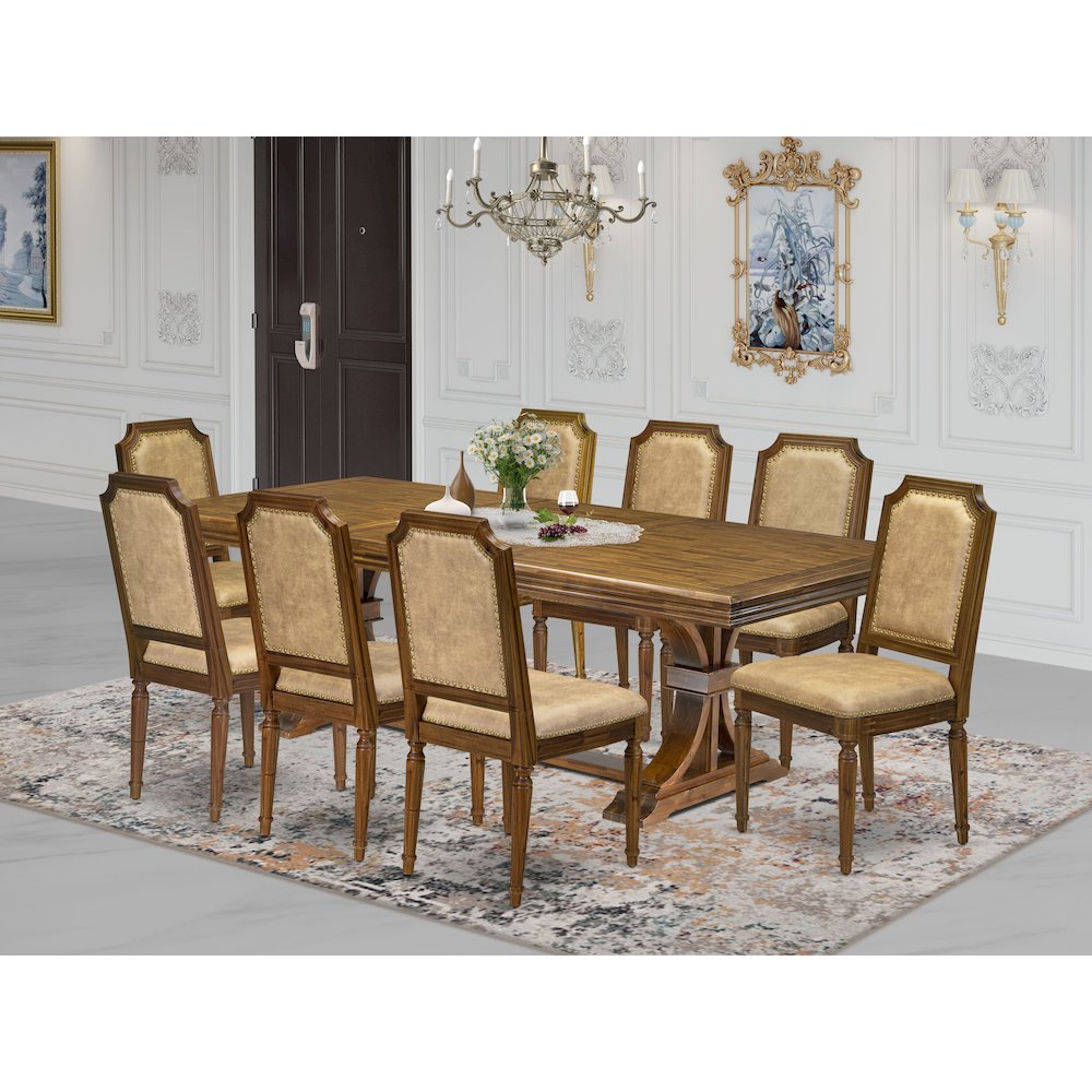 9 piece Kitchen Table Set includes a Dining Table and 8 Dark Grey Dinner Chairs