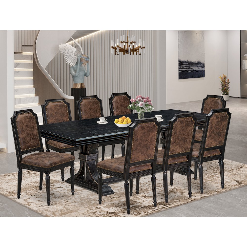 9 piece Dining Room Set includes a Kitchen Table and 8 PU Leather Dining Chairs