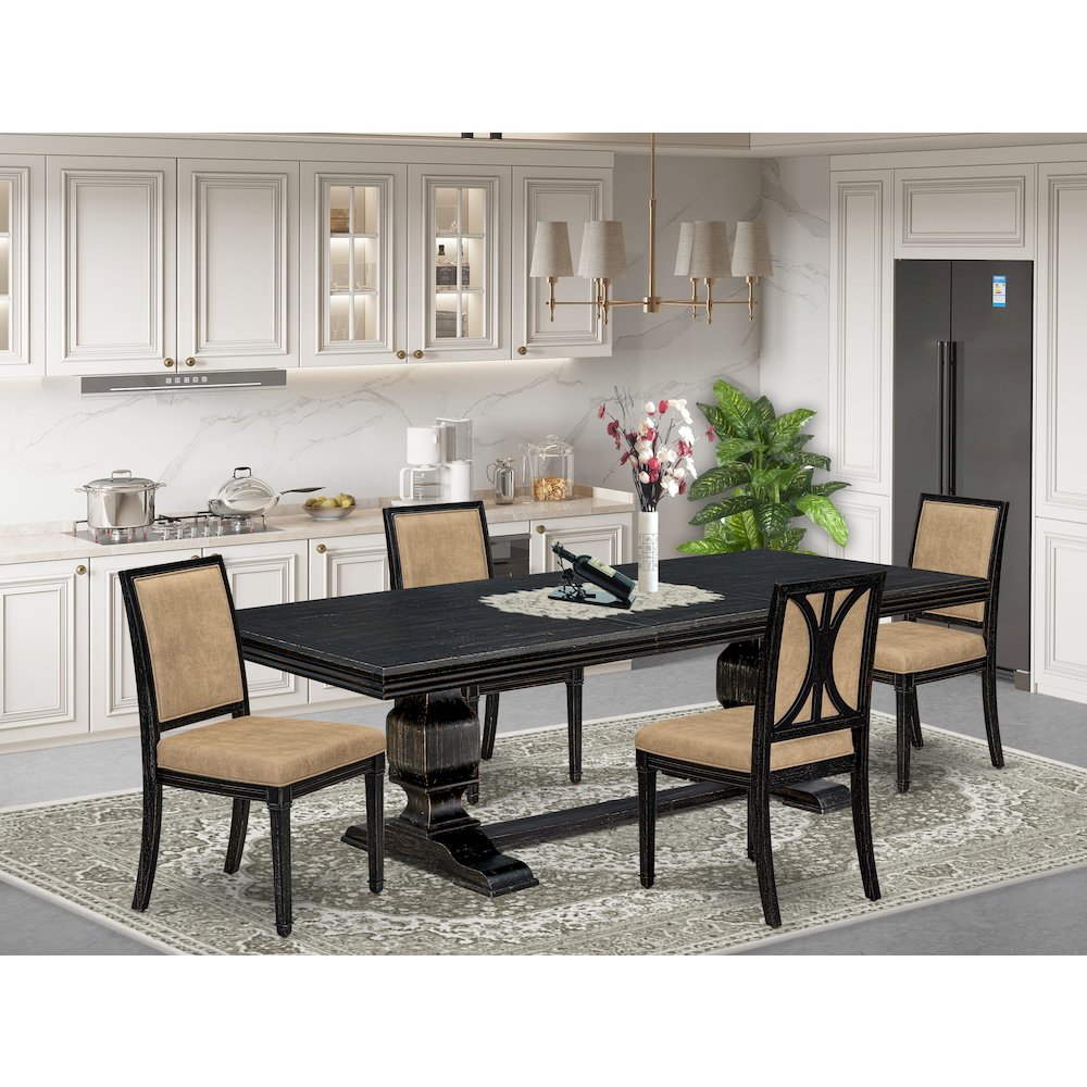 5 piece Kitchen Table Set of a Modern Dining Table and 4 Dark Grey Dinner Chairs