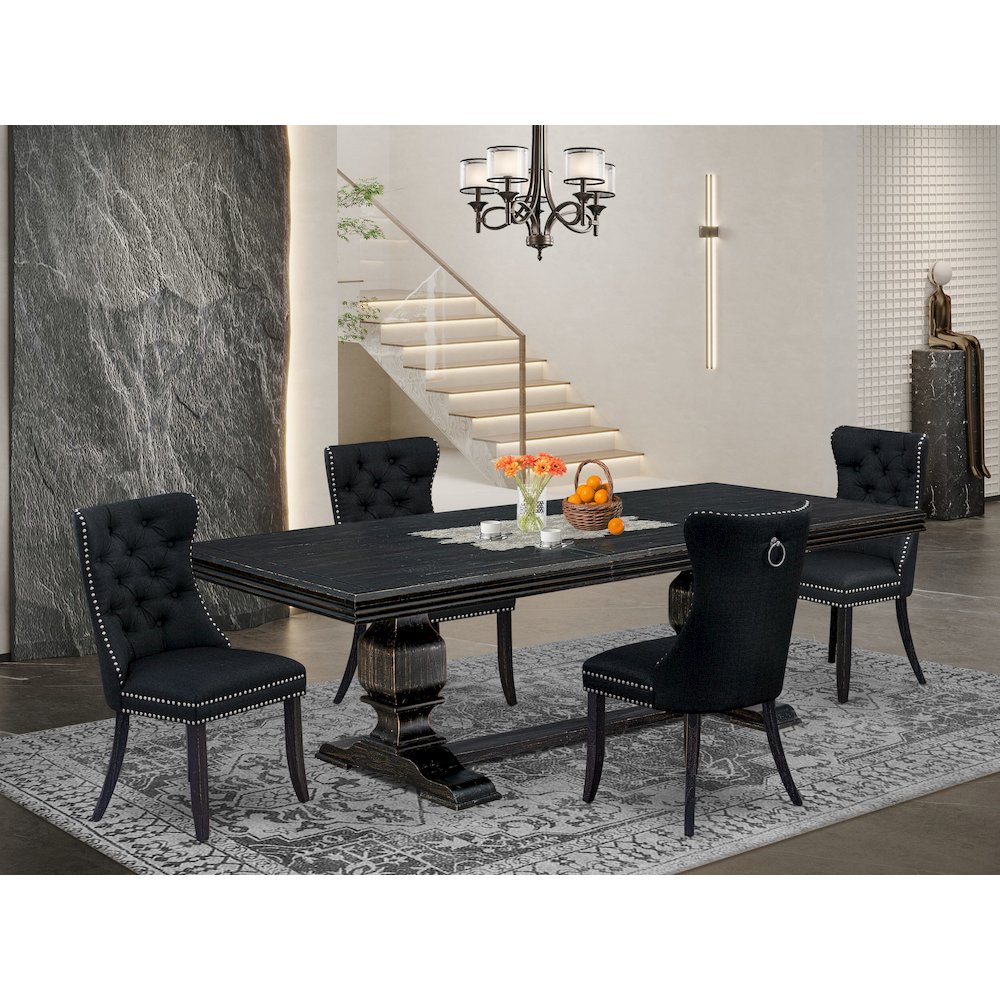 5 piece modern dining set of a dining table and 4 Linen Fabric padded Chairs