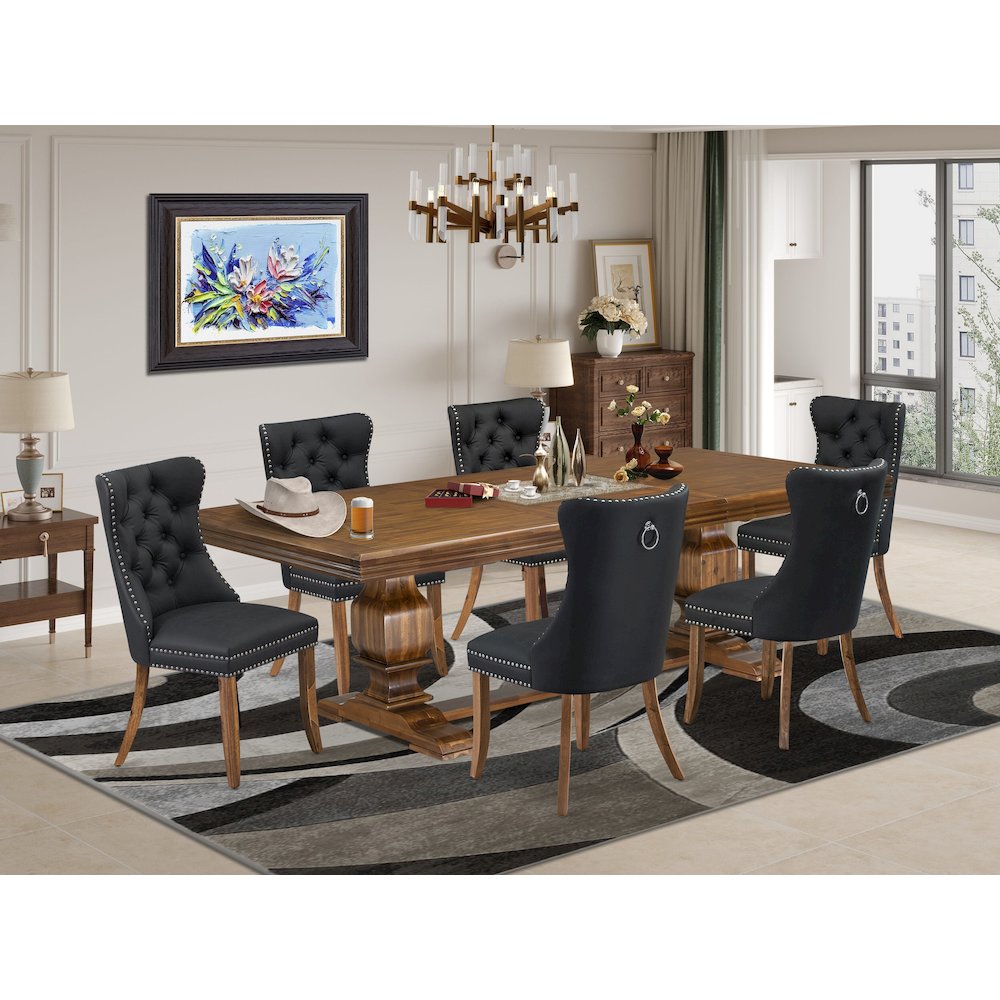 7 piece Dining Table Set of a Dining Table and 6 Dark Grey Dinner Chairs