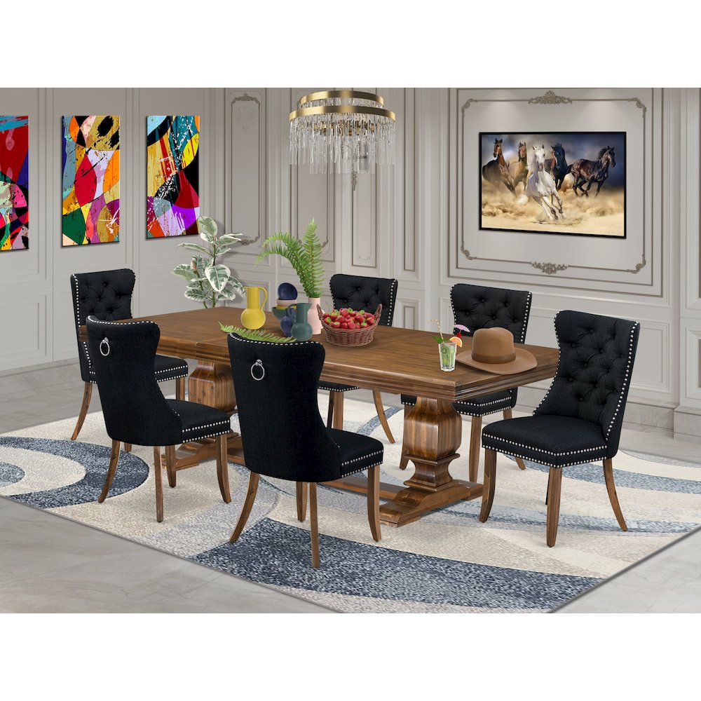 7 Pieces Dining Set Contains a Rectangle Kitchen Table and 6 Modern Chairs
